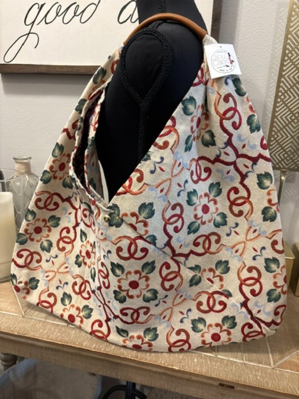 NEW Jijou Capri Giselle Oversized Hobo Bag Sand Multi Printed Canvas Tote